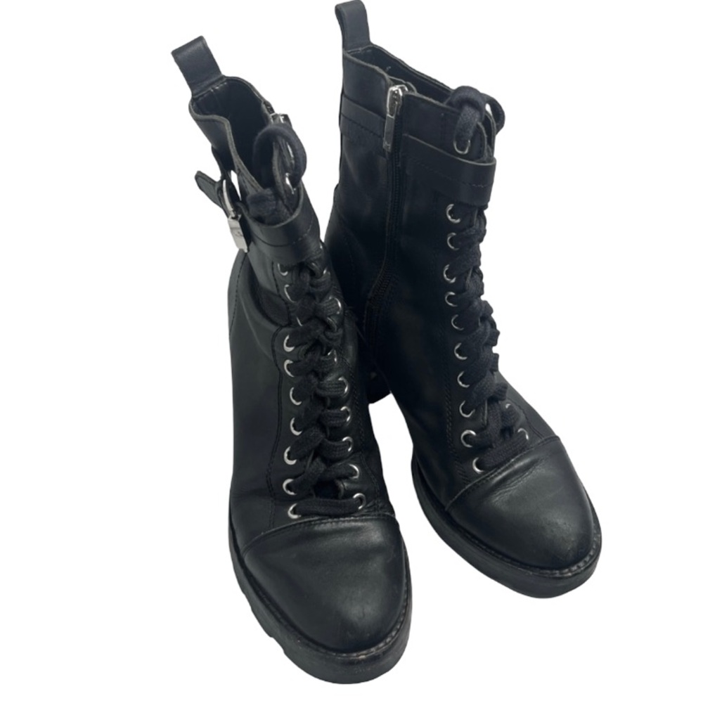 Marc Fisher Black Combat Moto Boots High-Top Lace-Up